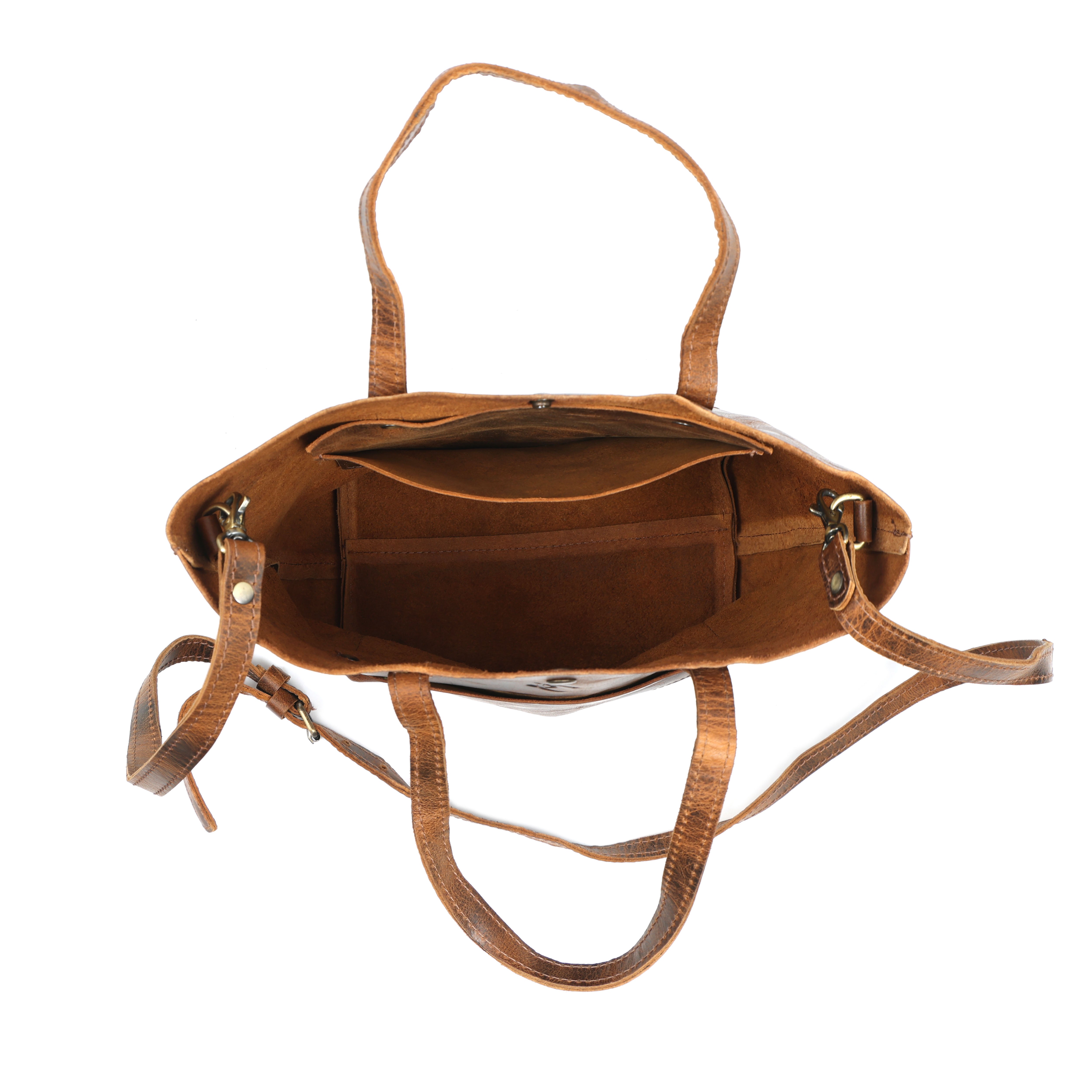 STITCH AND CARRY Urban Tote Bag Brown Buffalo Leather Tote Bag Minimal Design with Shoulder Strap & Zipper Closure Stitch And Carry