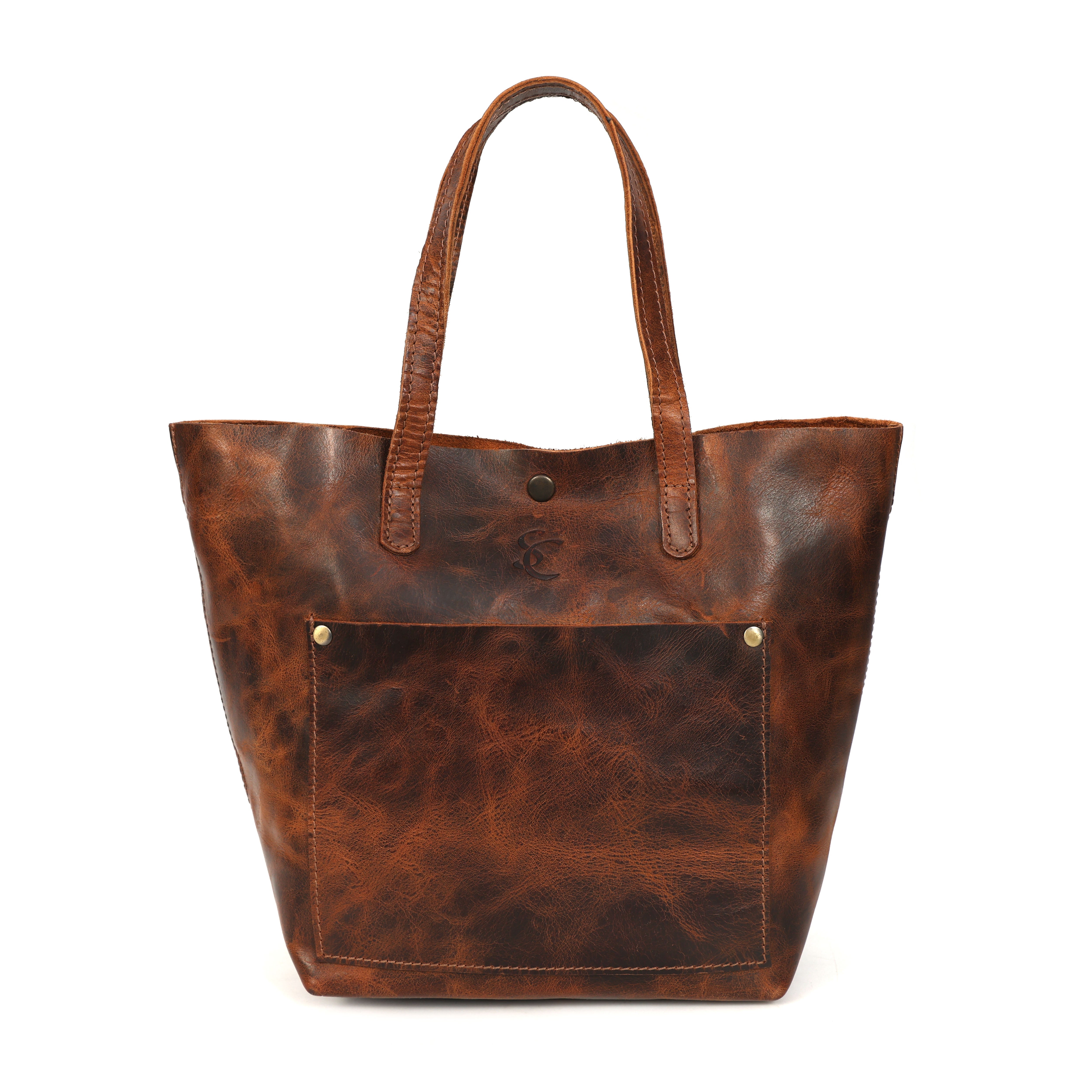 STITCH AND CARRY Urban Tote Bag Brown Buffalo Leather Tote Bag Minimal Design with Shoulder Strap & Zipper Closure Stitch And Carry