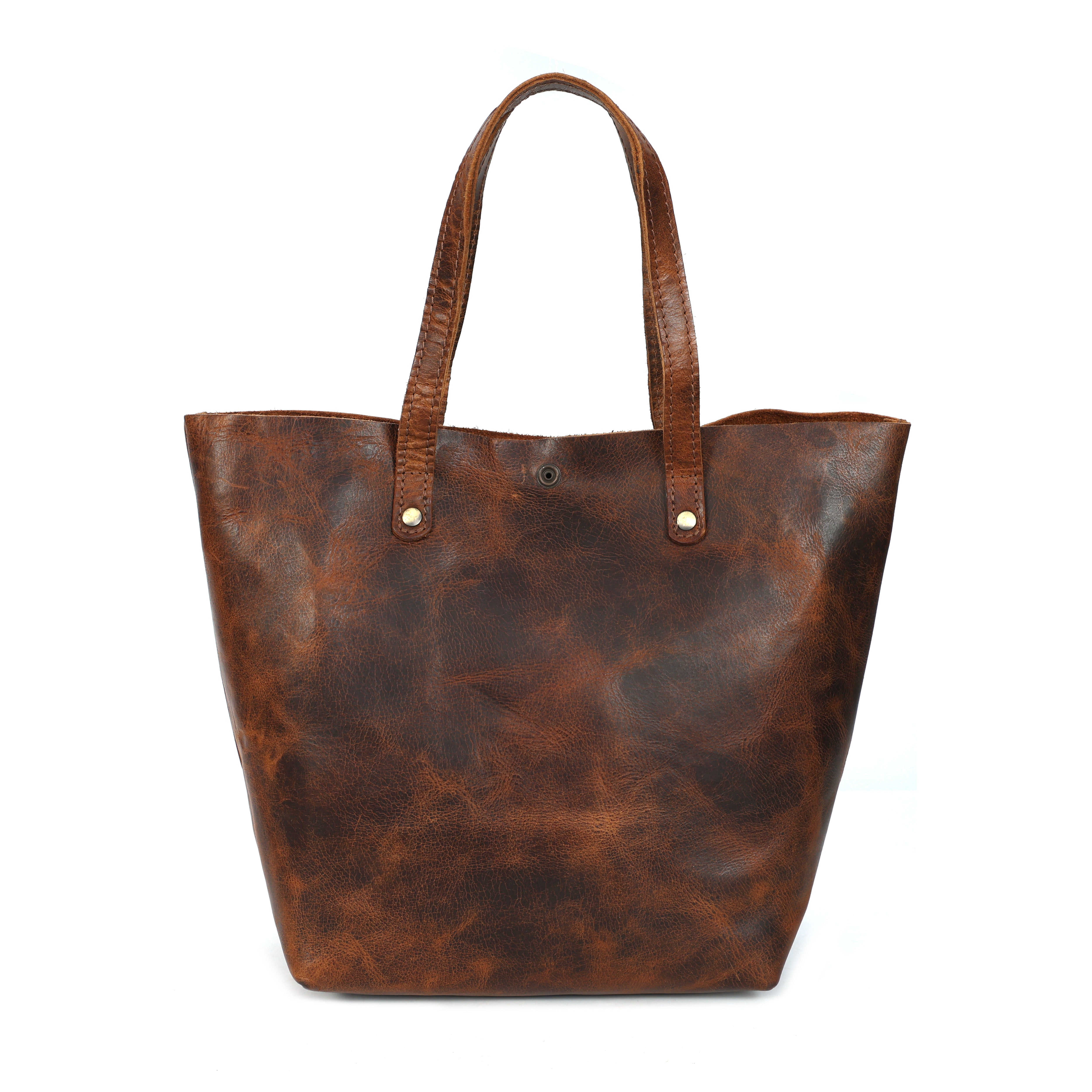 STITCH AND CARRY Urban Tote Bag Brown Buffalo Leather Tote Bag Minimal Design with Shoulder Strap & Zipper Closure Stitch And Carry