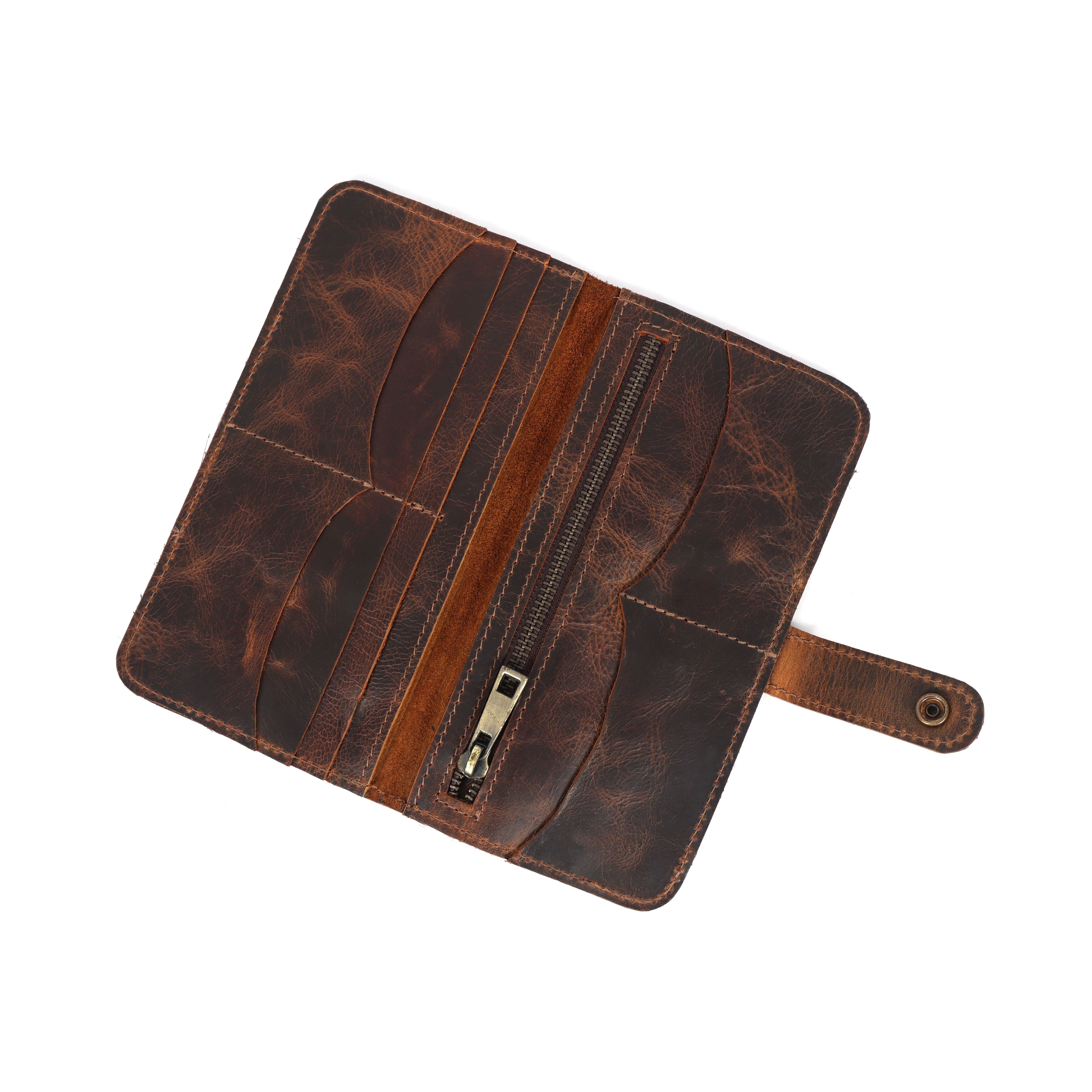 STITCH AND CARRY Classic Women or Men Bifold Wallet Brown Genuine Leather 6 Card Slots Stitch And Carry