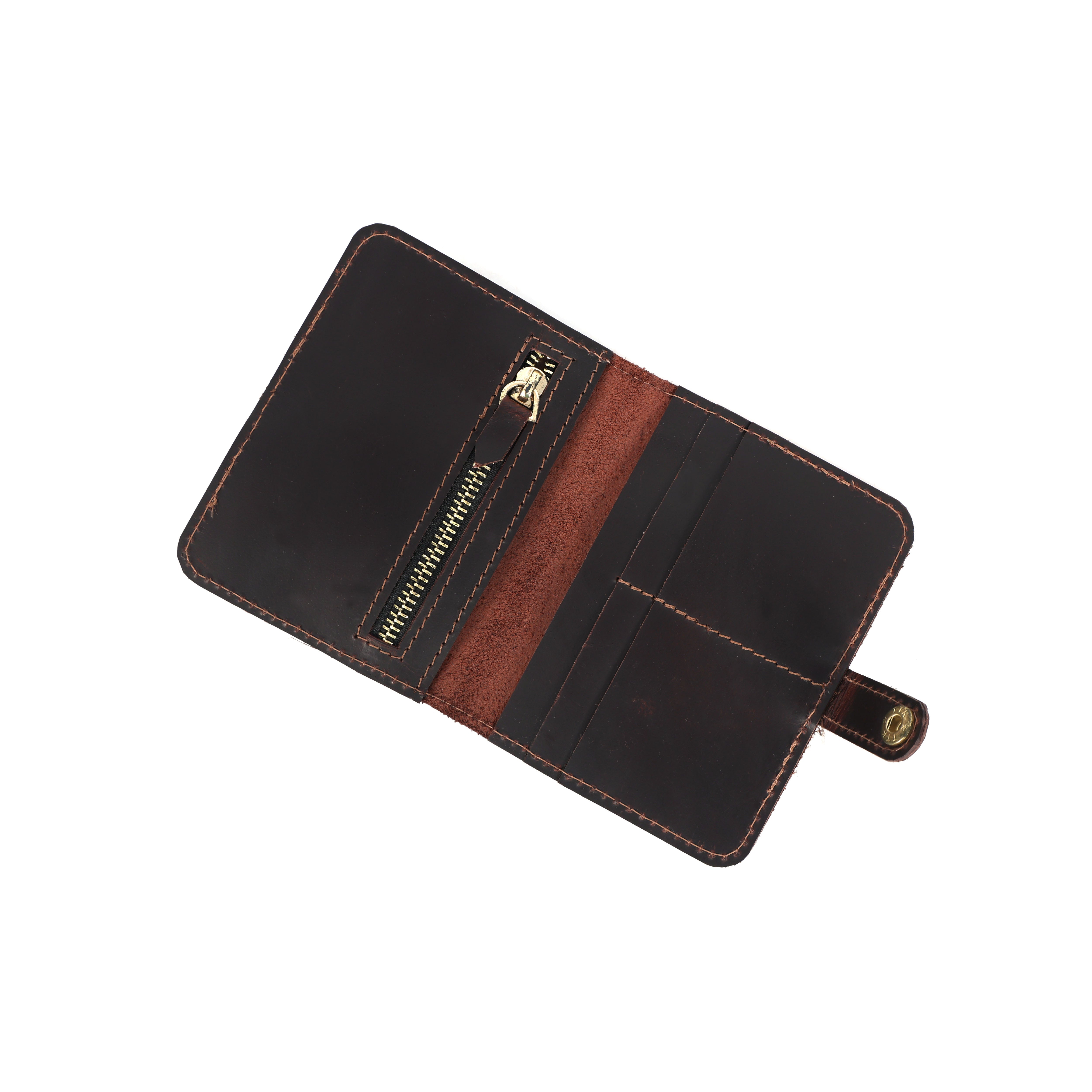 STITCH AND CARRY Mini Concertina Clutch for Women Dark Black Leather Button Closure, Compact Design, Stitch And Carry