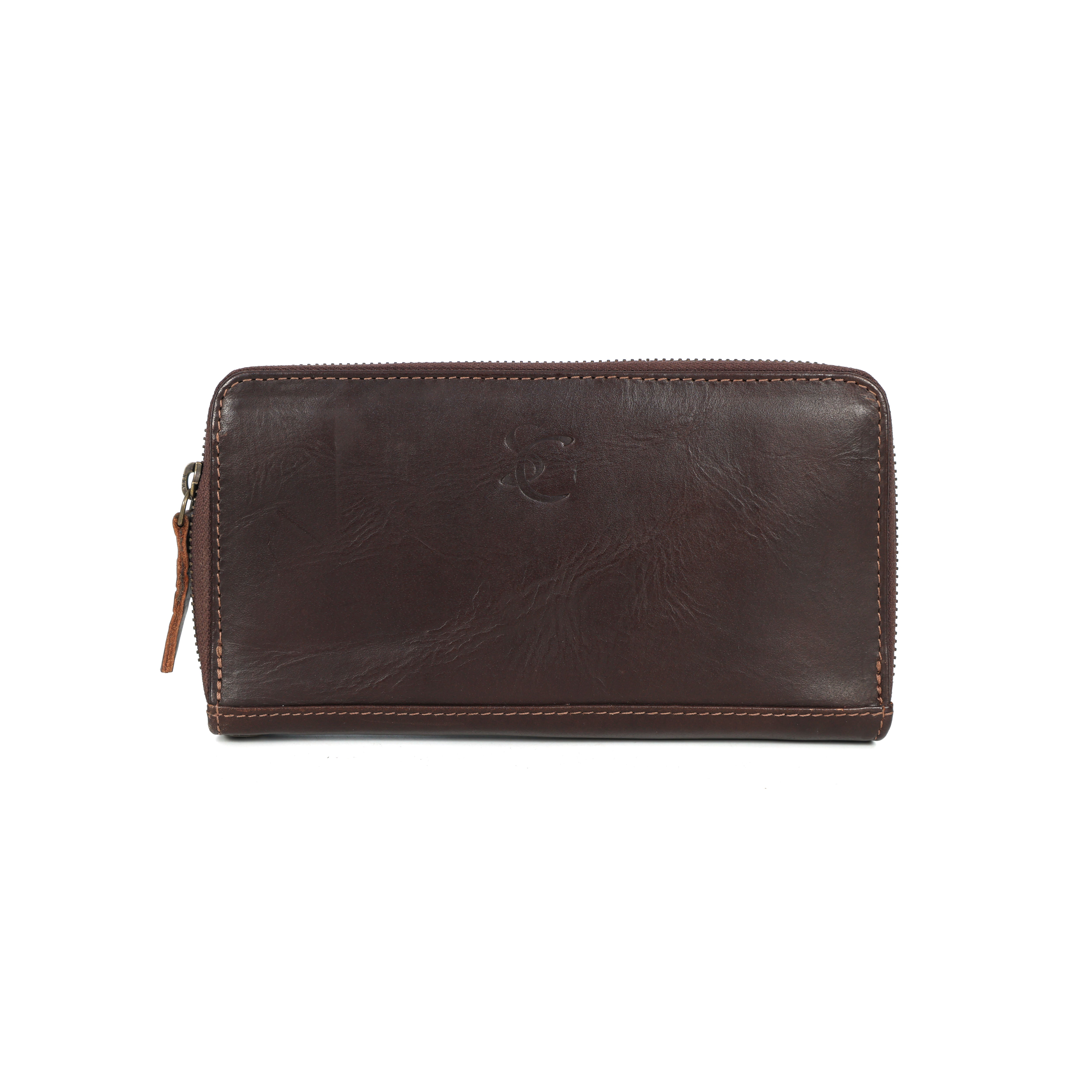 STITCH AND CARRY Concertina Clutch for Women Brown Genuine Leather Zipp Closer Removable Chain Strap, Evening Look Stitch And Carry