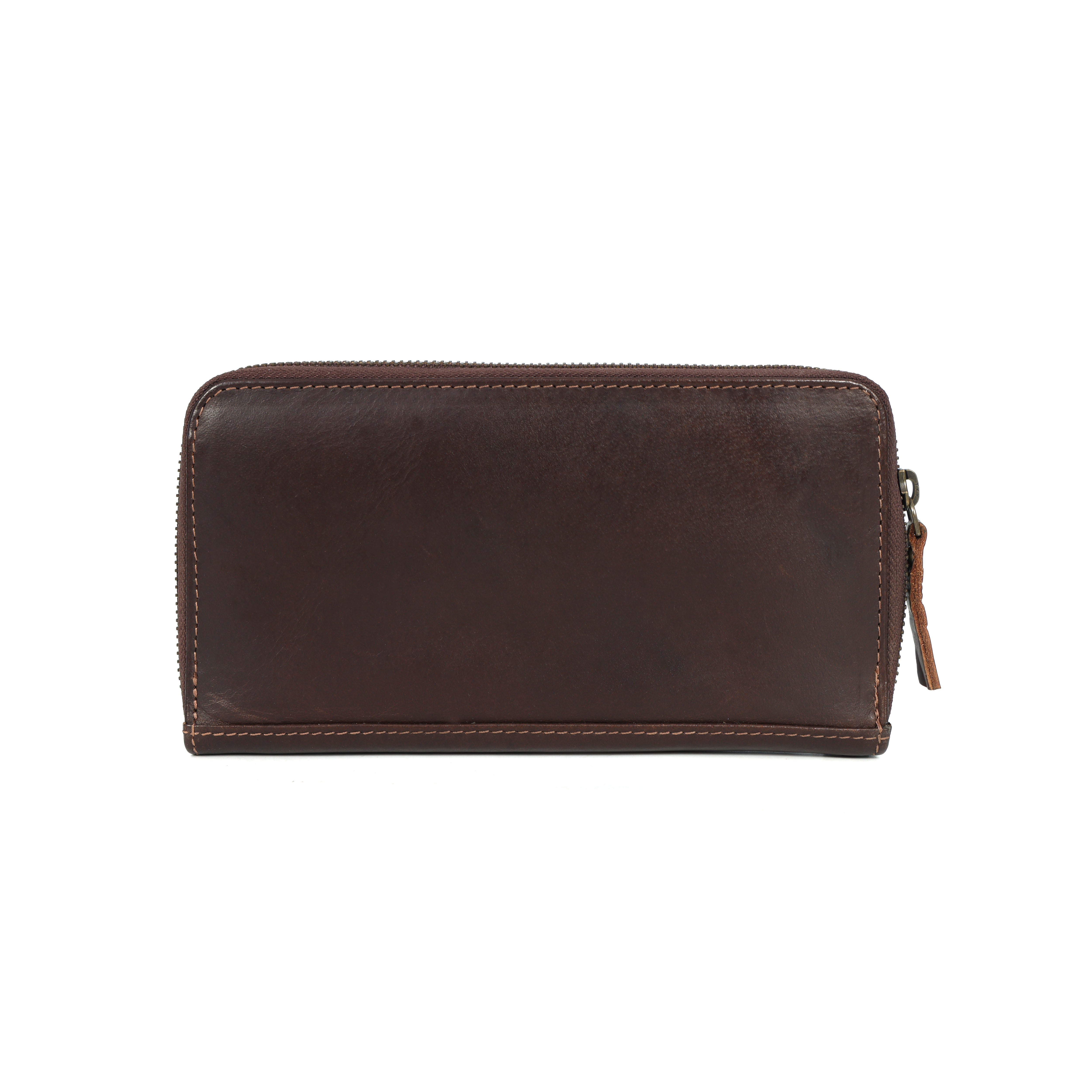STITCH AND CARRY Concertina Clutch for Women Brown Genuine Leather Zipp Closer Removable Chain Strap, Evening Look Stitch And Carry