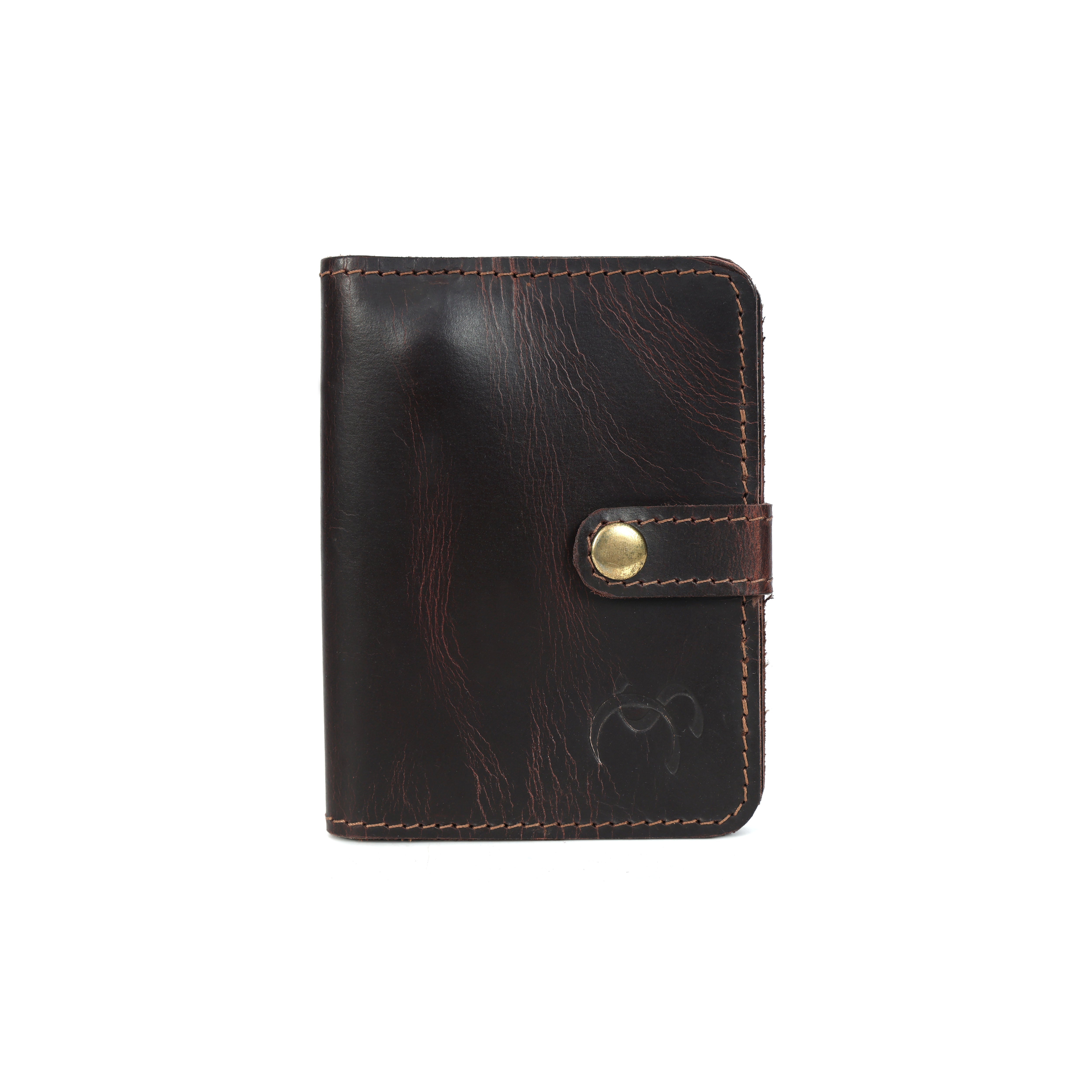 STITCH AND CARRY Mini Concertina Clutch for Women Dark Black Leather Button Closure, Compact Design, Stitch And Carry