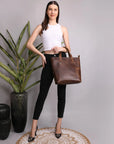 Clasic Brown Leather Tote Bag Stitch And Carry