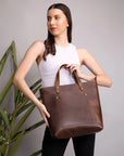 Clasic Brown Leather Tote Bag Stitch And Carry