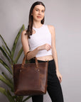 Clasic Brown Leather Tote Bag Stitch And Carry